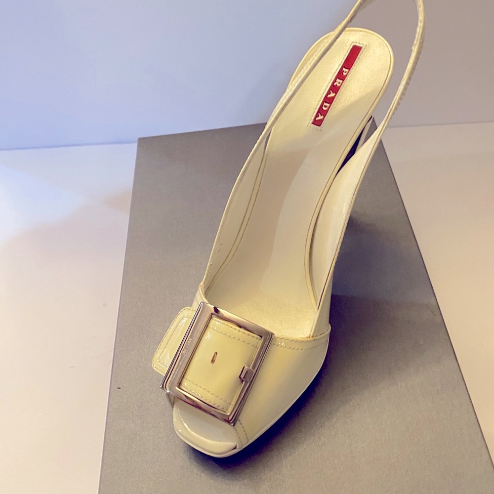 White Prada Slingback Patent Leather shoes